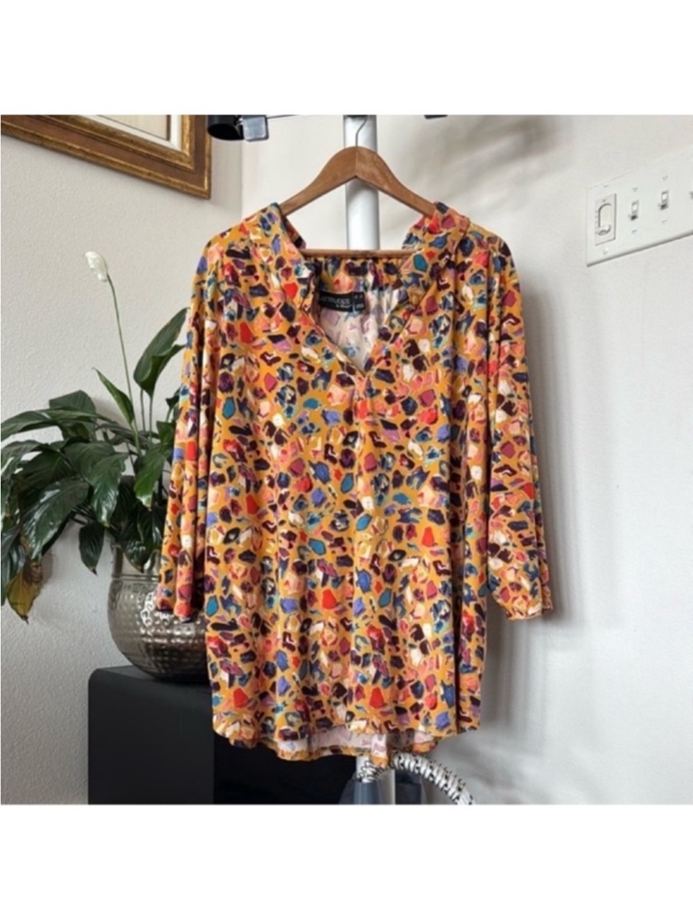 Attitudes by Renee Como Jersey Smock Back Tunic Top/Blouse/Shirt Mustard Sz 3X